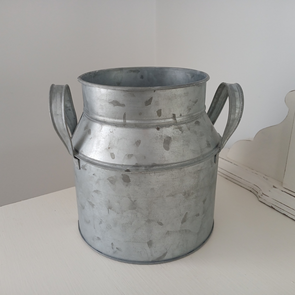 Galvanized Metal Milk Can Planter - Rustic